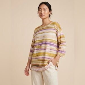 Westbound Striped Watercolor Tunic - Lavender & Olive Tones